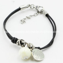Fashion Stainless Steel Leather Bracelet Jewelry with Charm Pendant